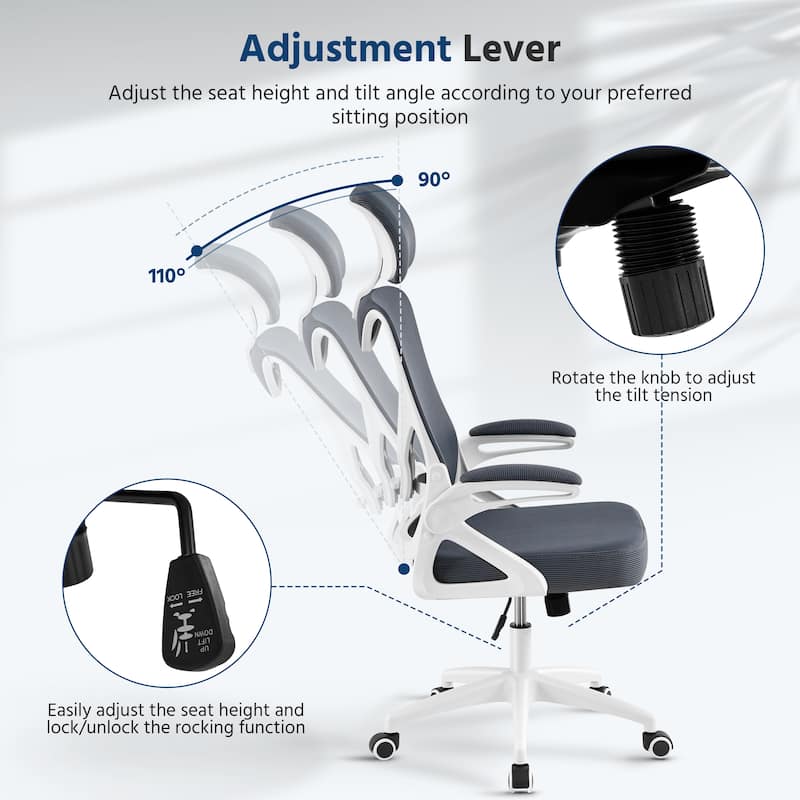 Yaheetech High Back Mesh Office Chair with Flip-up Armrest Ergonomic Desk Chair - N/A