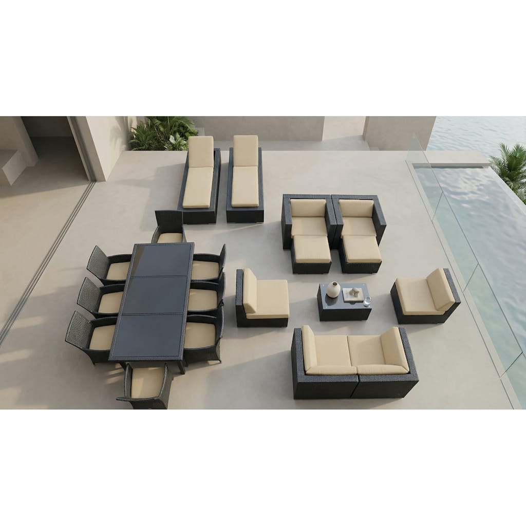 Ohana Outdoor Patio 20 Piece Black Wicker Sofa, Dining and Chaise Set