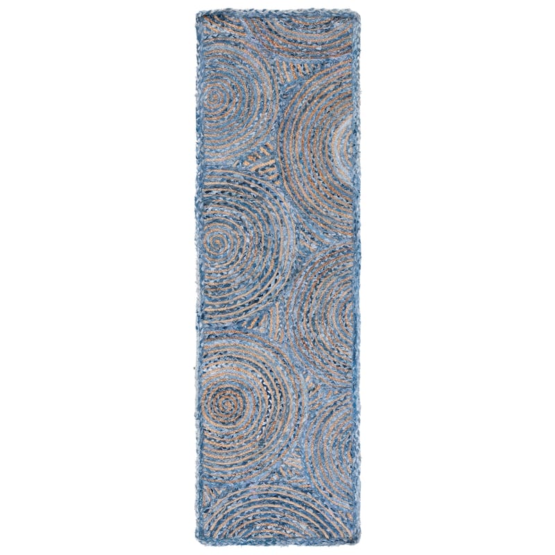 SAFAVIEH Handmade Cape Cod Eulogia Coastal Jute Rug - 2'3" x 8' Runner - Blue/Natural