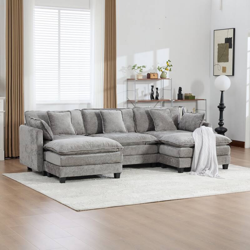Roomfitters Large Upholstered 3-Seater Sofa with Plush Cushions and Pillows, Modern Cloud Couch for Living Room