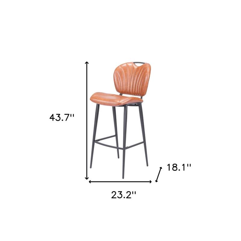 30" Brown And Black Faux Leather And Steel Low Back Bar Height Bar Chair