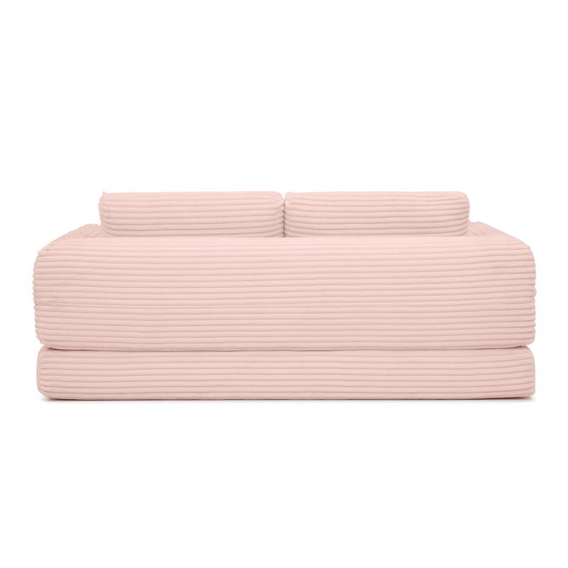 Minimalist Sofa Bed Pink Sleeper Sofa Couch with 2 Pillows, 3-Seater Sofa Couch with Armrests for Living Room