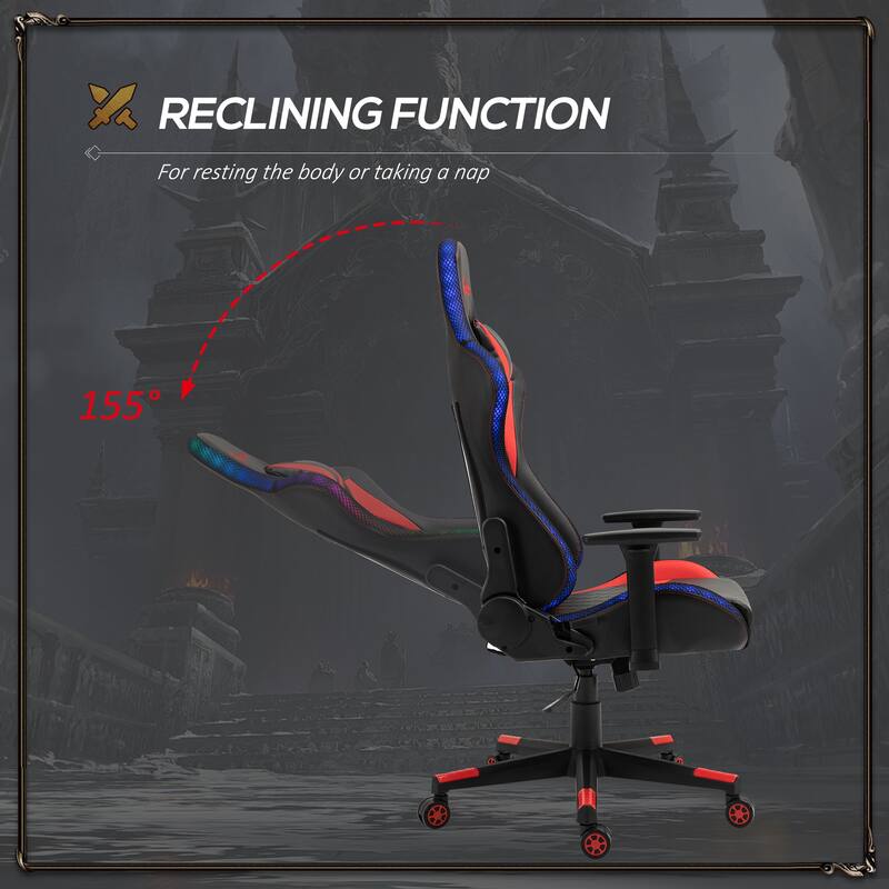Vinsetto Gaming Chair with RGB LED Light, 3D Arm, Lumbar Support, Swivel Home Office Computer Recliner High Back Racing Gamer