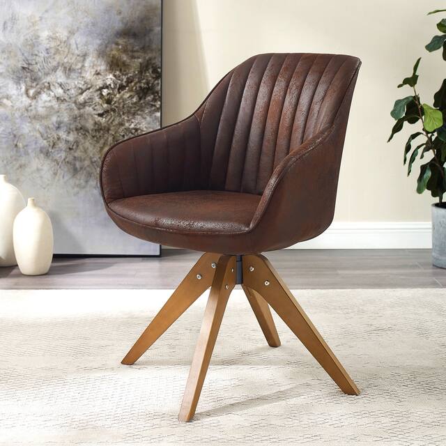 Modern Home Office Swivel Arm Accent Chair with Wood Legs