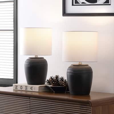 Hugo 16.75" Traditional Rustic Reeded Ceramic Vase LED Table Lamp (Set of 2)
