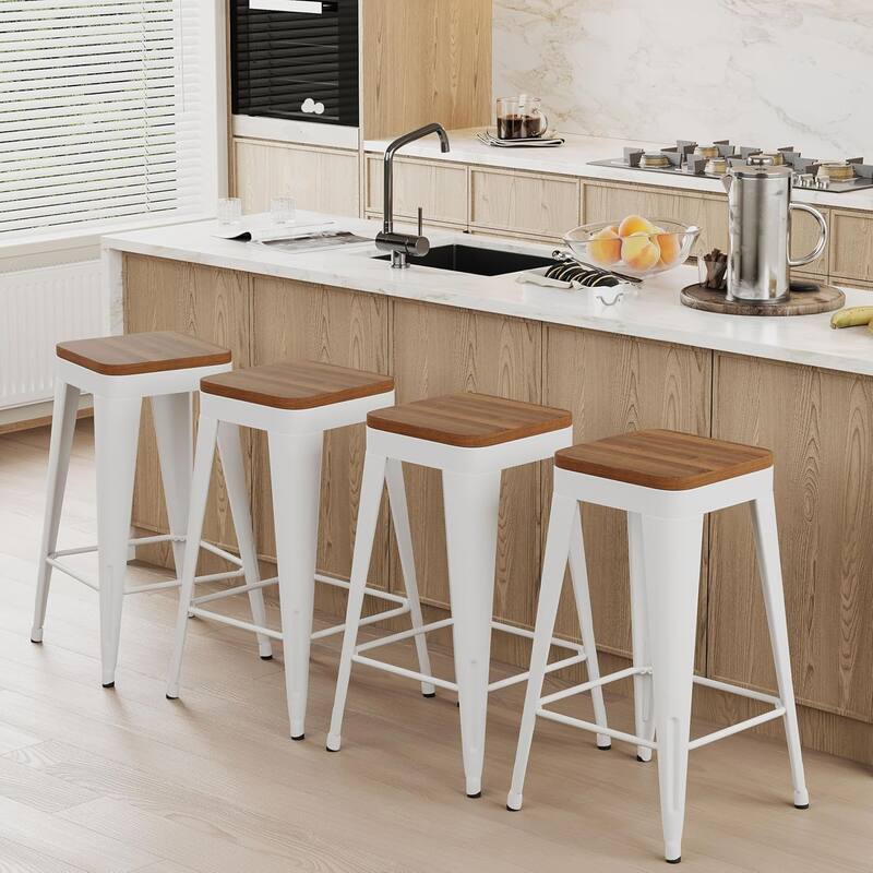 Counter & Bar Stools with Metal Frame Kitchen Stools Backless Kitchen Bar Furniture Stools with Square Wooden Seat
