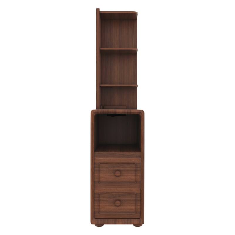 Roomfitters 47" Tall End Table, Corner Shelf Nightstand with Wooden Legs for Bedroom, Walnut
