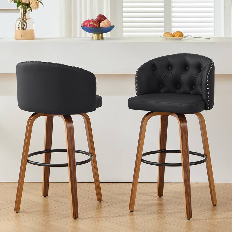 25.5" Faux Leather Upholstered Wood Frame Swivel Counter Height Bar Stool, Set of 2/4