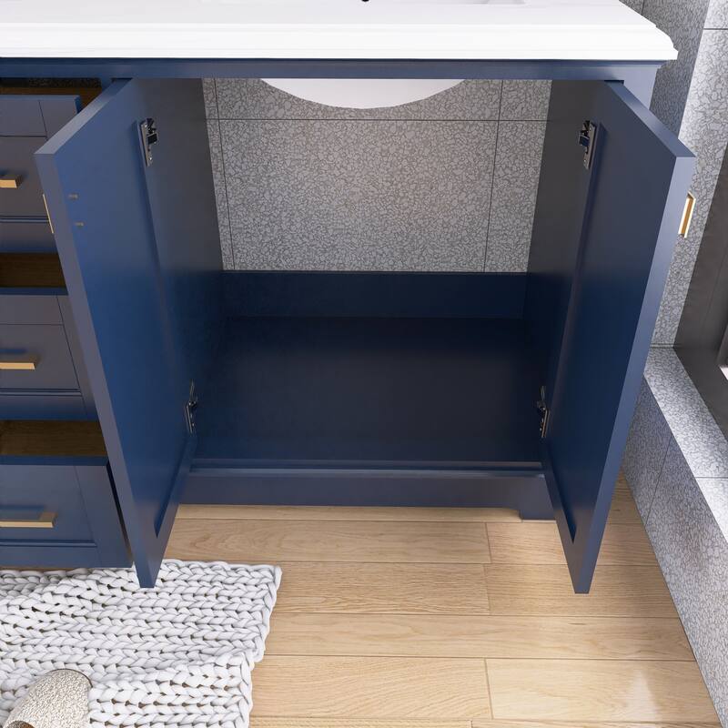 60/72 Inches Plywood Freestanding Bathroom Vanity Set with Drawer and Ceramic Sink