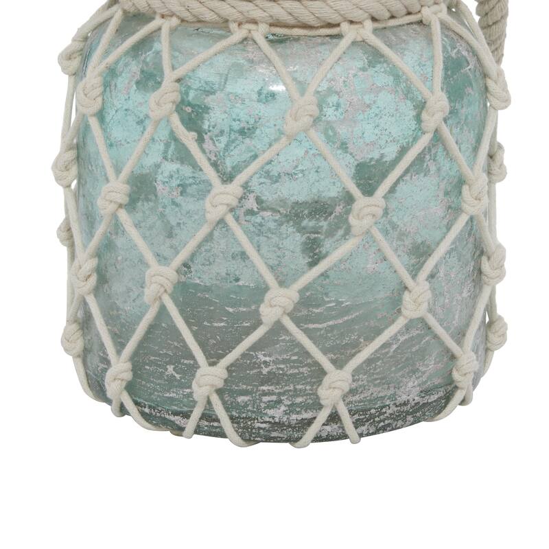 Glass Decorative Candle Lantern with Rope Handle - Blue - Roche River Decor