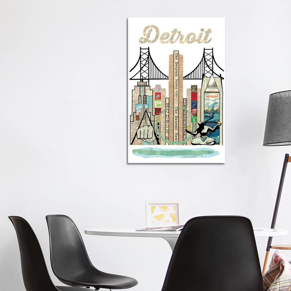 iCanvas "Detroit Skyline" by Paper Cutz Canvas Print