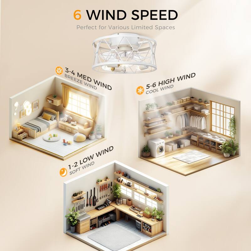 12 Inch Farmhouse Caged Ceiling Fan with Remote Control - 12 Inches