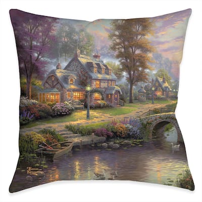 Thomas Kinkade Sunset on Lamplight Lane Indoor Decorative Pillow by Laural Home