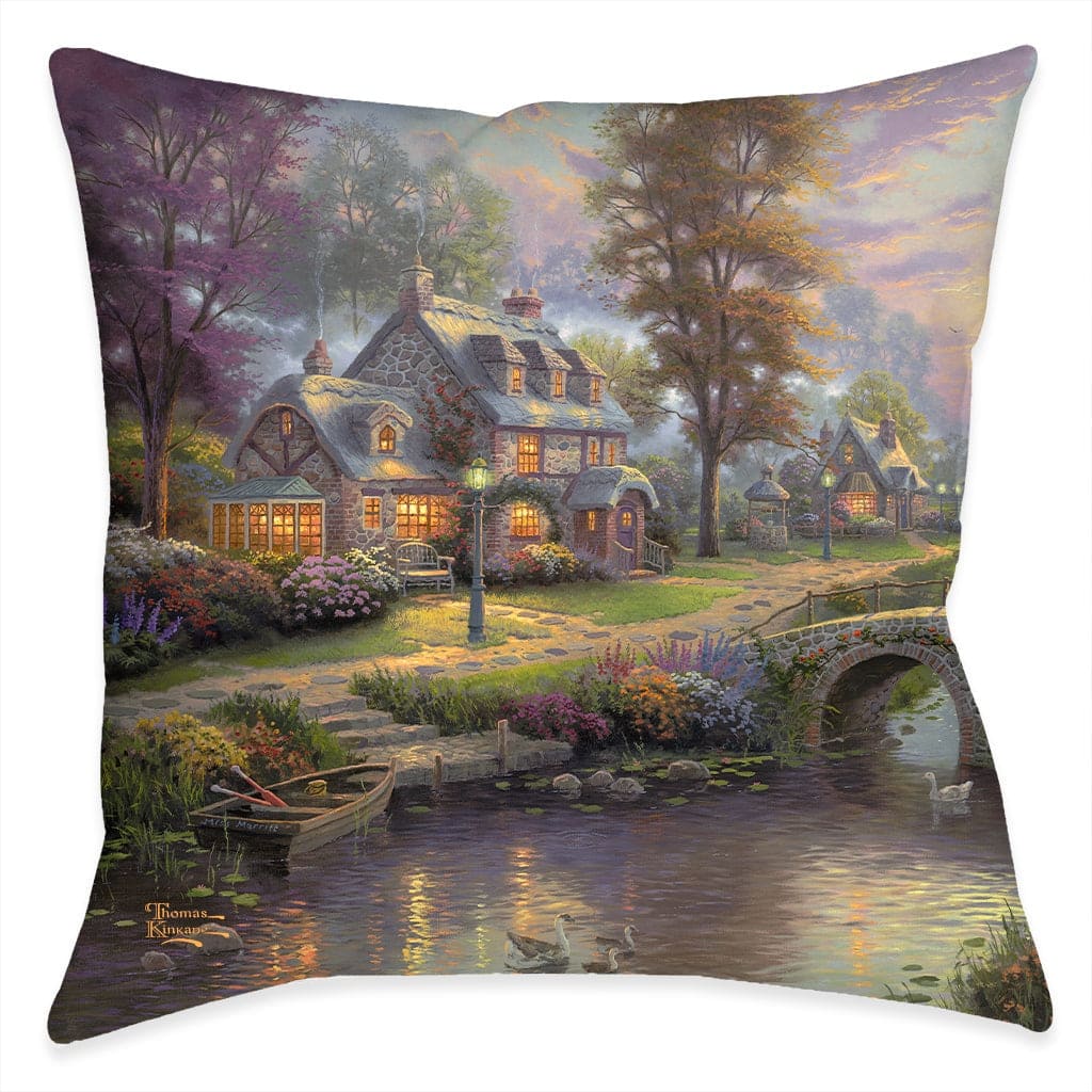 Thomas Kinkade Sunset on Lamplight Lane Indoor Decorative Pillow by Laural Home