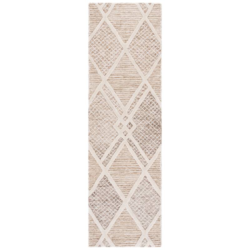 SAFAVIEH Handmade Ebony Galya Contemporary Wool Rug - 2'3" x 8' Runner - 2'3" x 8' Runner - Beige/Ivory