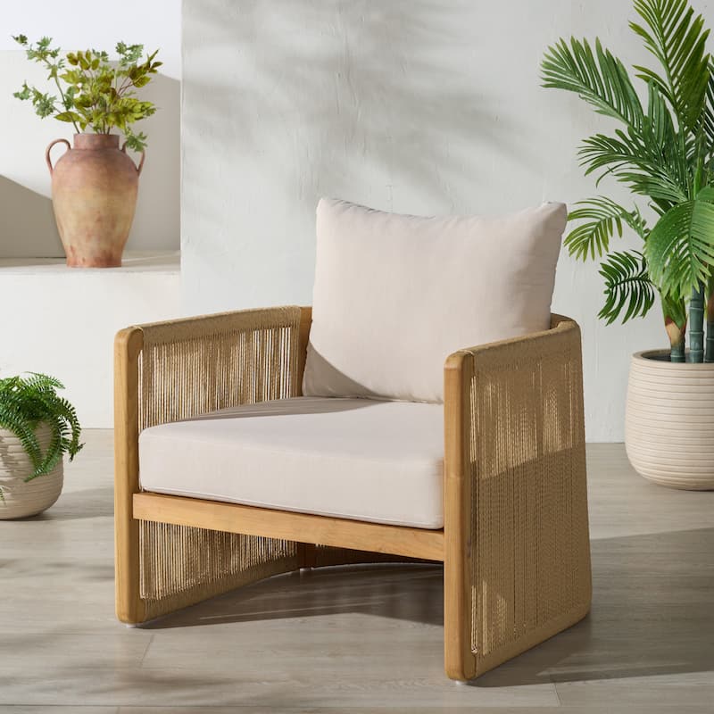 SAFAVIEH Couture Gale Teak & Hyacinth Patio Chair - 32"W x 34"D x 24"H