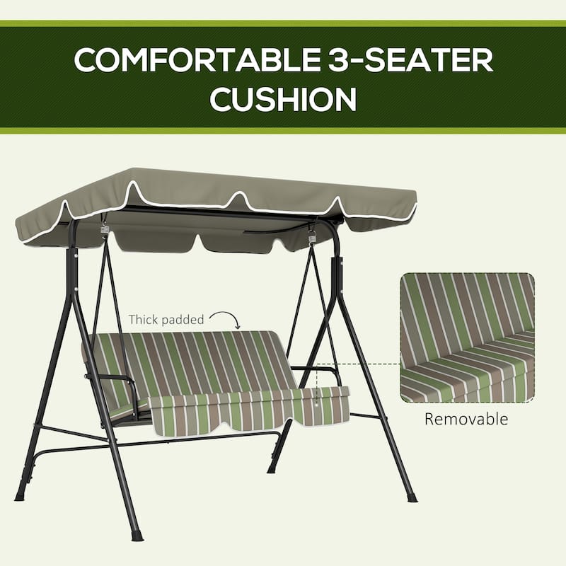 3-Seat Outdoor Porch Swing with Removable Cushion, Steel Frame Stand and Adjustable Tilt Canopy