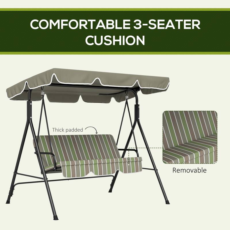Outsunny 3-Seat Outdoor Patio Swing Chair with Removable Cushion and Adjustable Tilt Canopy for Patio, Garden, Poolside