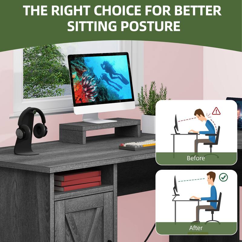 Moasis 59" L Shaped Office Desk with File Cabinet, Corner Computer Desk with Monitor Stand for Home Ofiice