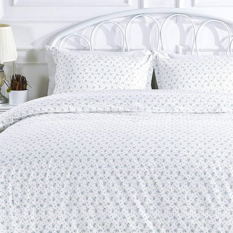Printed Prewashed Cotton Blue Collection (Individual Set Sell Separately) - Purple Small Floral Duvet Set - King - 3 Piece