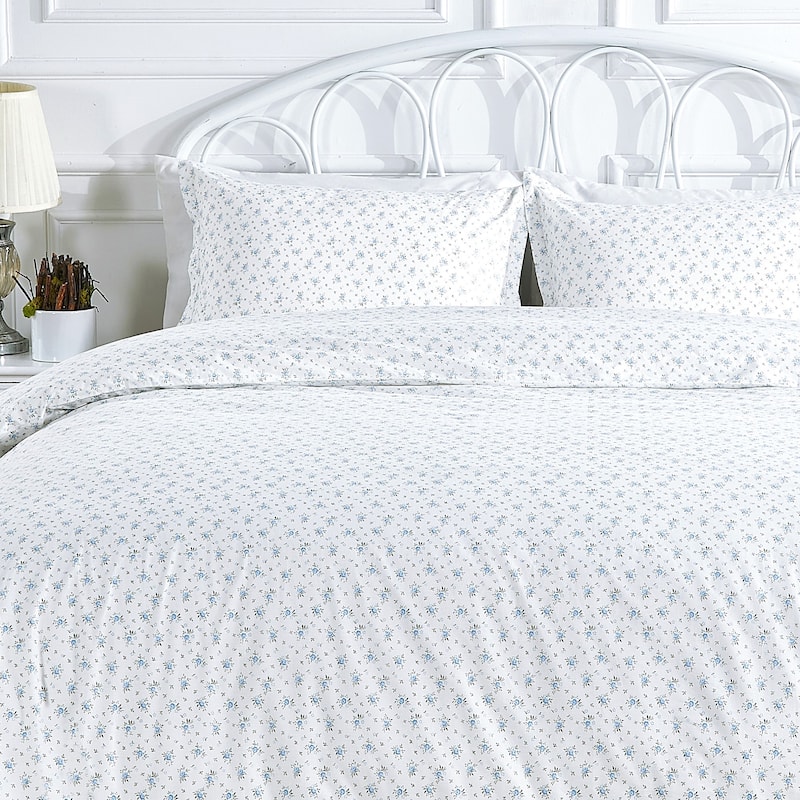 Printed Prewashed Percale Cotton Purple Collection (Individual Set Sell Separately) - Blue Small Floral Duvet Set - King - 3 Piece