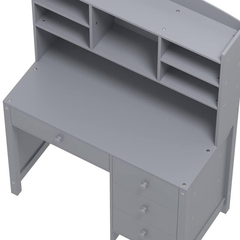 40"Home Executive Desk and Upholstered Chair Set with Bookshelf, Computer Desk with Four Drawers, Storage Shelf, and Chair