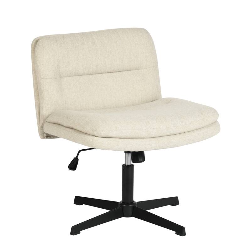 HomyLin Swivel Armless Office Desk Chair, Modern Fabric Padded Vanity Chair - Beige