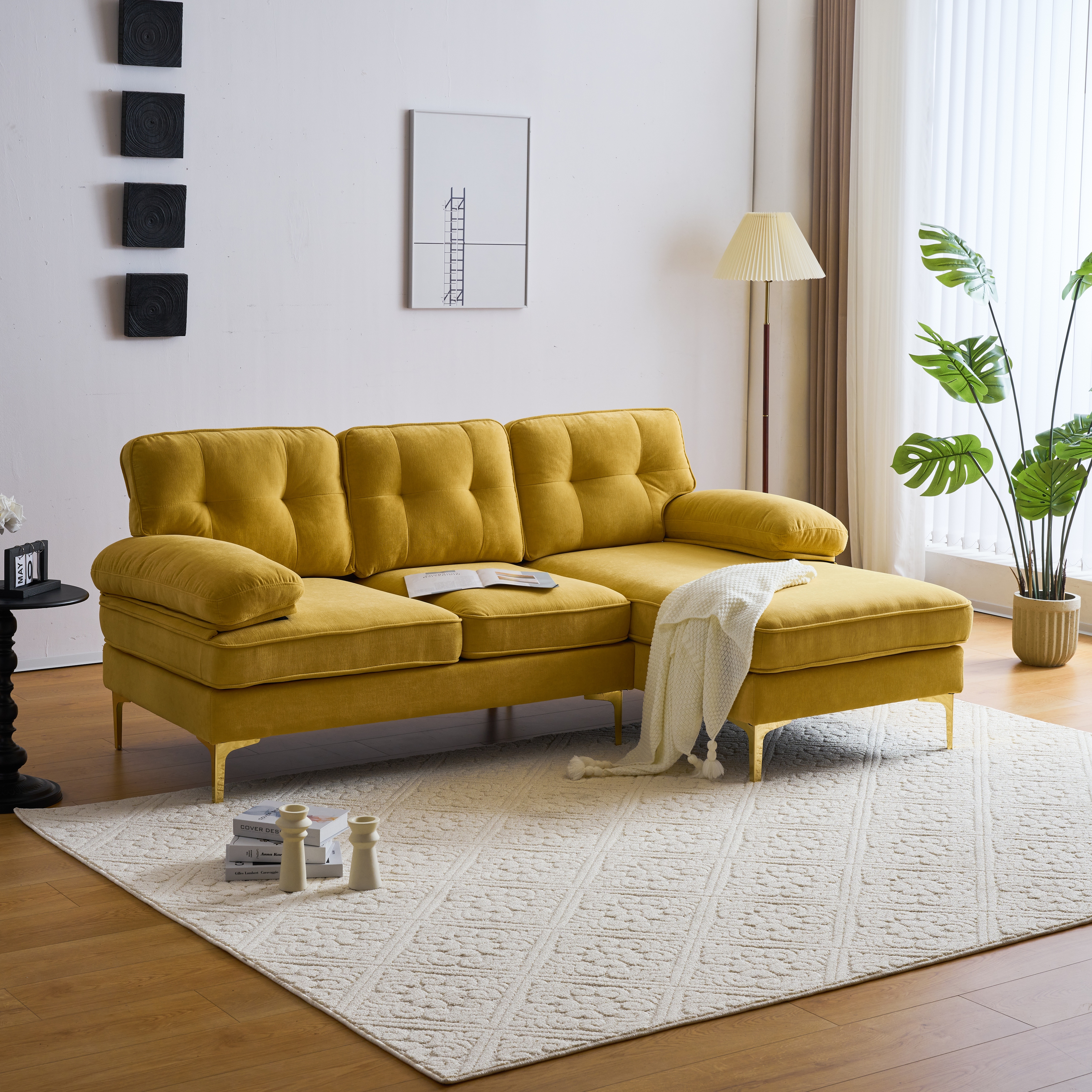 Yellow velvet shop sectional sofa