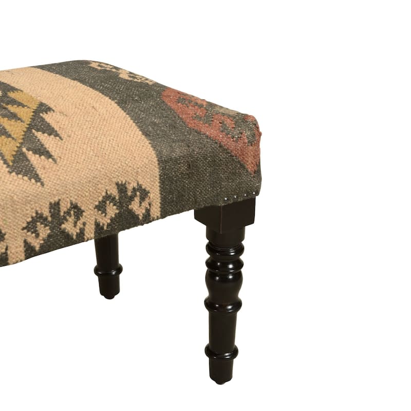 47" Multicolored Southwestern Style Rectangular Bench with Wooden Legs