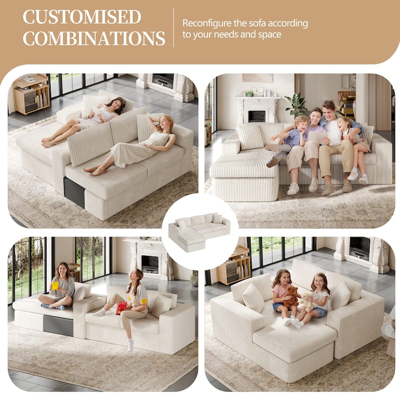 Futzca No-Assembly Modular Sofa, Corduroy Couch with High-Density Foam