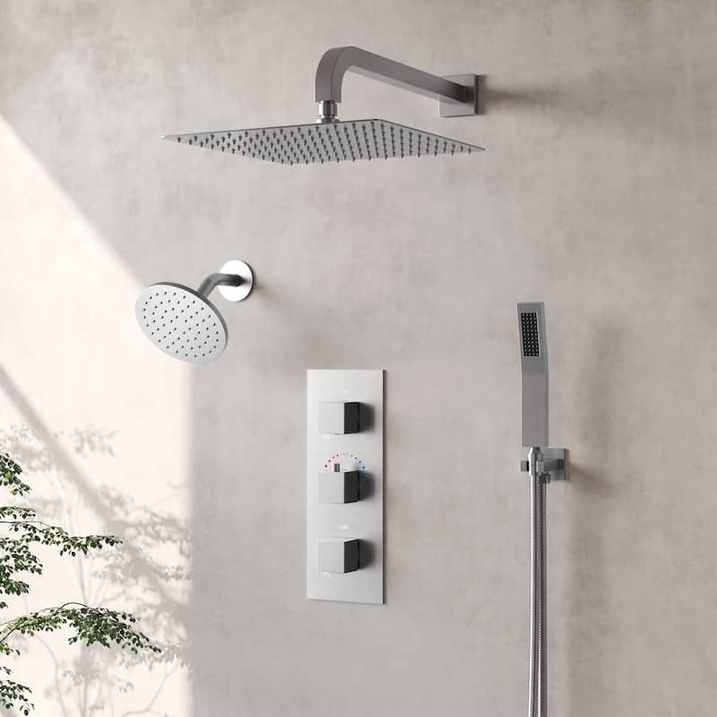 Thermostatic Shower System 12" Dual Heads Shower Faucet with High Pressure Handheld Spray
