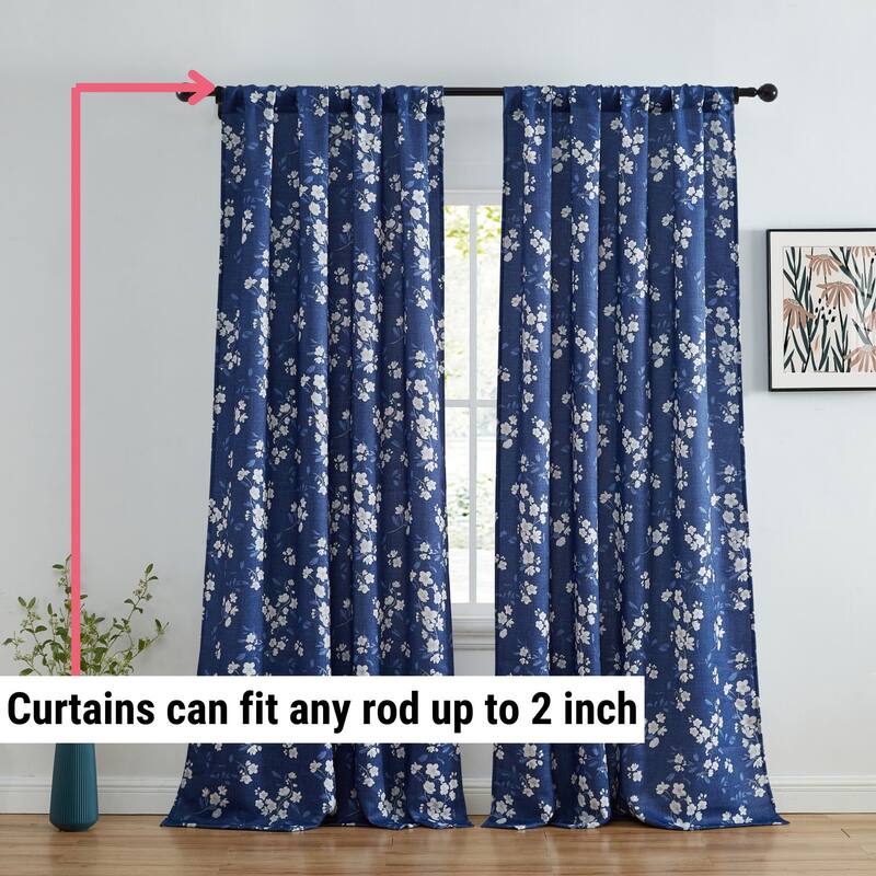 HLC.me Ashley Floral Patterned Light Blocking Curtain Rod Pocket Pole Top Panels - Set of 2