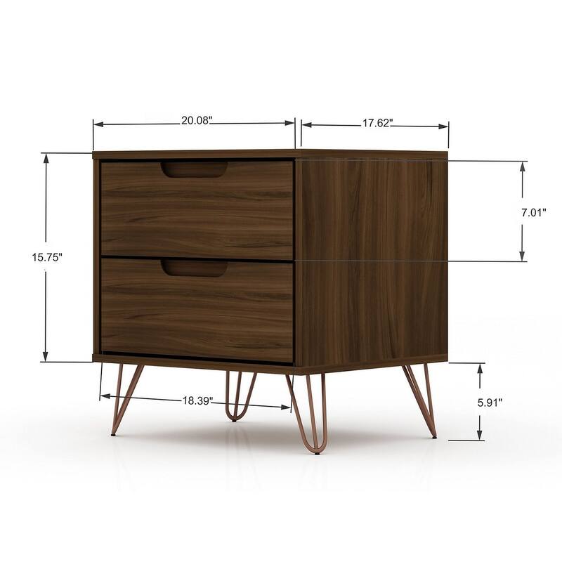 Manhattan Comfort Rockefeller 2-Drawer Nightstand (Set of 2)