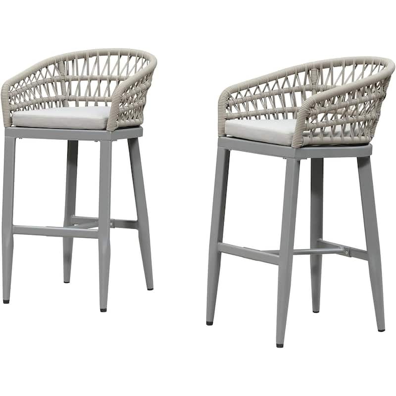 PURPLE LEAF Outdoor Dining Chairs Set of 2 Patio Bar Stools - Light Grey-Hight stool