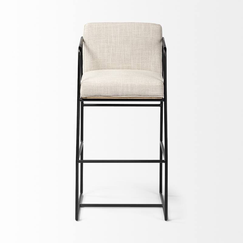 29" Modern Beige Fabric Counter Stool with Metal Frame and Footrest Armrest and Full Back Design - 39.96”H x 22.64”W x 18.7”D
