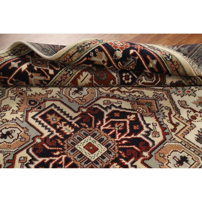 Geometric Ivory Heriz Serapi Indian Area Rug Handmade Wool Carpet - 8'0" x 9'9"