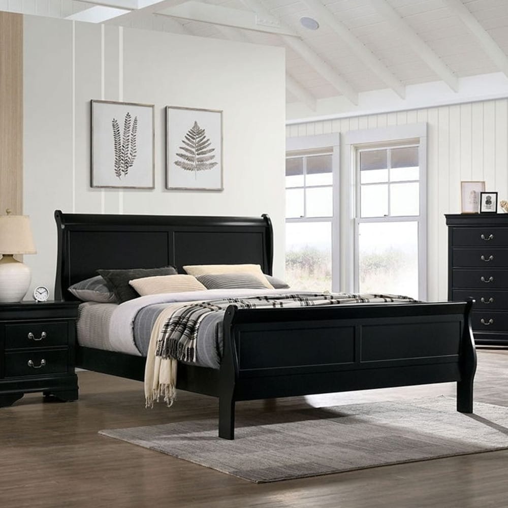 Black Louis Philippe Solid Wood Sleigh Bed - Bed Bath & Beyond