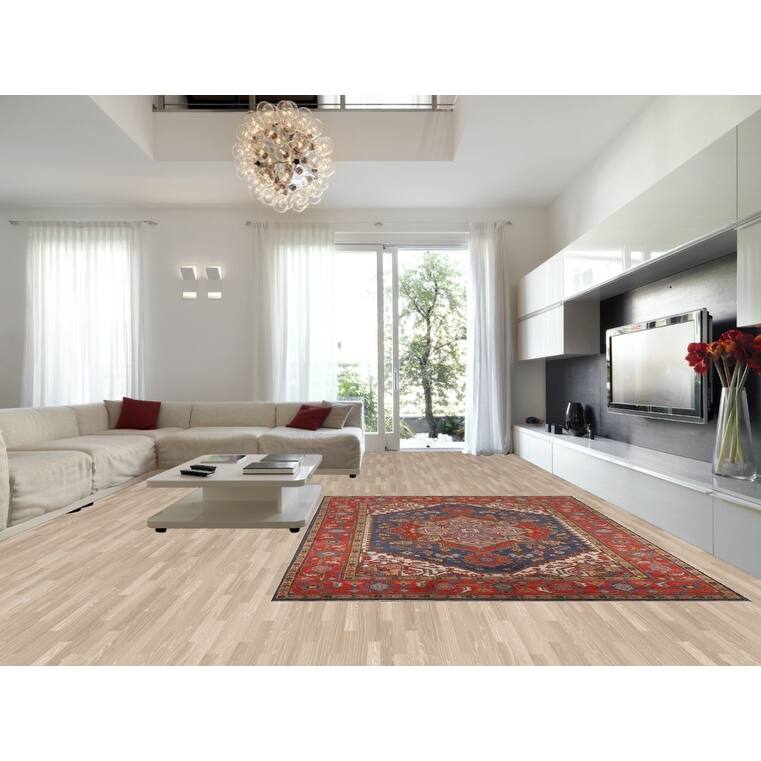 Blue Geometric Heriz Serapi Oriental Area Rug Hand-Knotted Wool Carpet - 8'8"x 11'10"