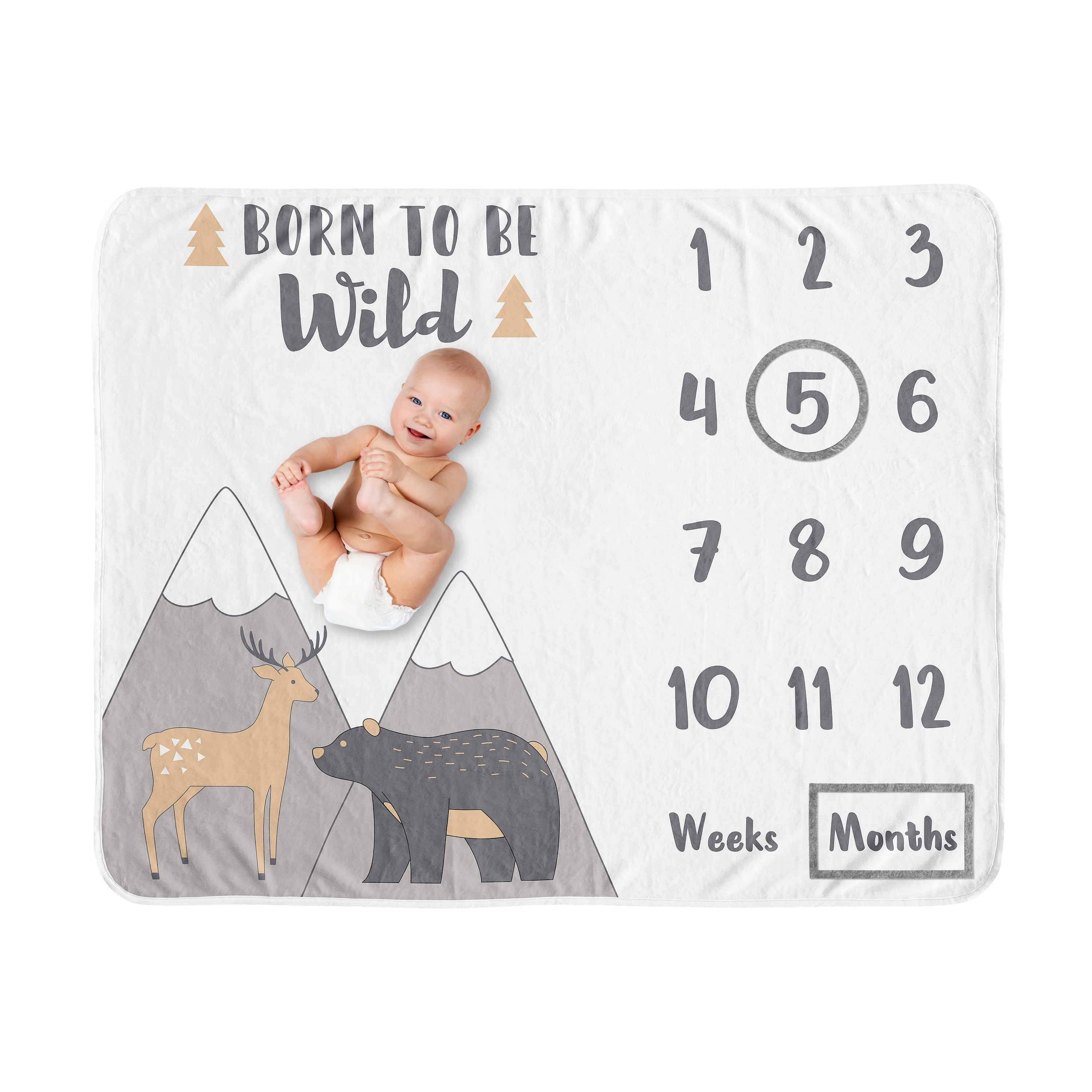 Woodland Animals Collection Boy Or Girl Baby Monthly Milestone Blanket Beige Grey White Boho Mountain Forest Friends Deer Bear Overstock 34159165