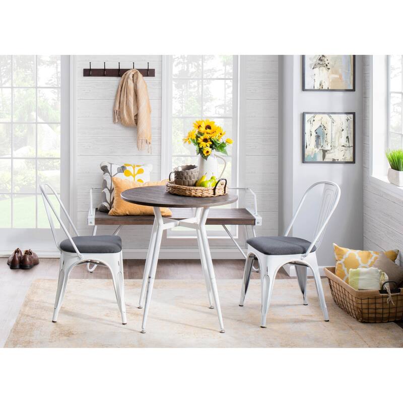 Clara Industrial Round Dinette Table in Vintage White Metal and Espresso Wood-Pressed Grain Bamboo by LumiSource