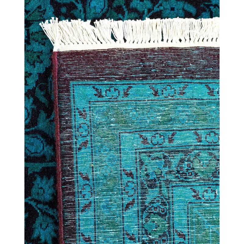 Overton Hand Knotted Wool Vintage Inspired Modern Contemporary Overdyed Blue Area Rug - 10' 1" x 13' 10"
