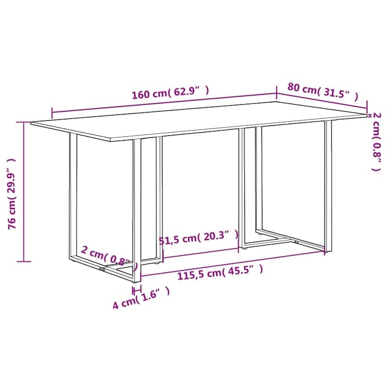 vidaXL Dining Table 63" Rough Mango Wood - 63" x 31.5" x 29.9"