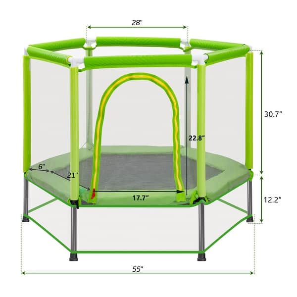 dimension image slide 1 of 3, 55'' Toddlers Trampoline With Safety Enclosure Net And Balls, Indoor Outdoor Mini Trampoline For Kids