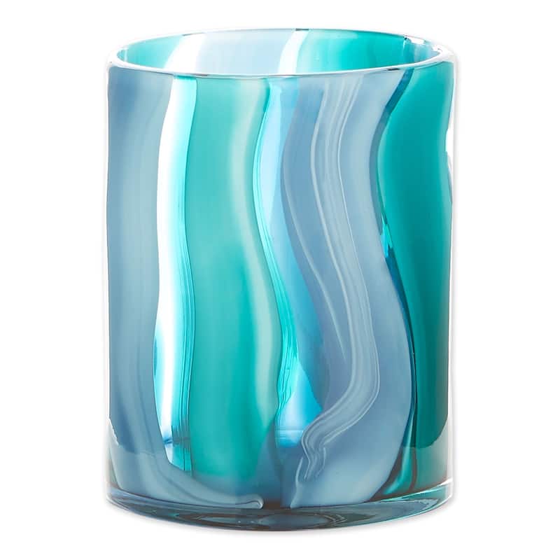 8.25" Blue and Silver Contemporary Ocean Waves Cylindrical Glass Vase