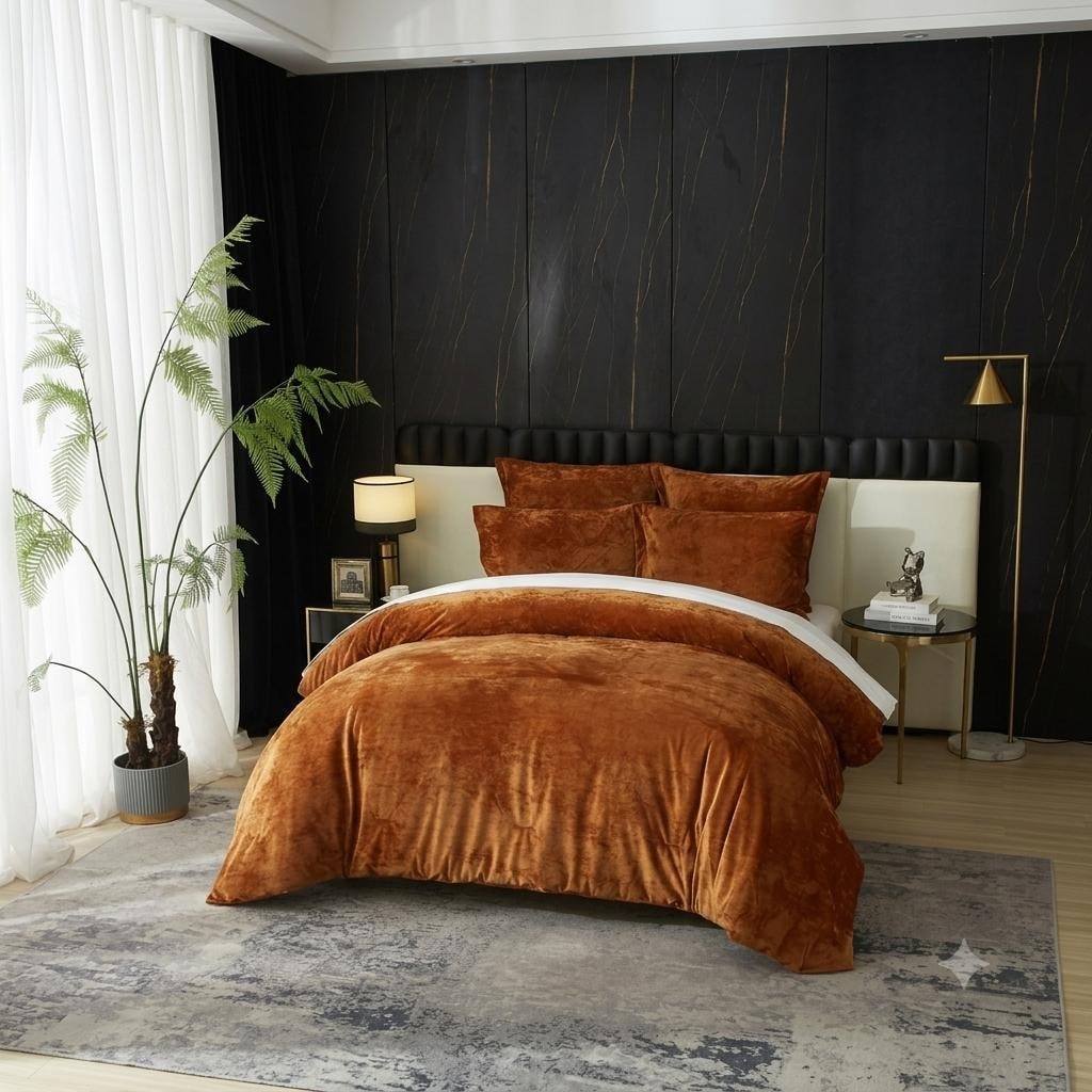Zera Copper Orange 100% Velvet 5 pcs Comforter Set