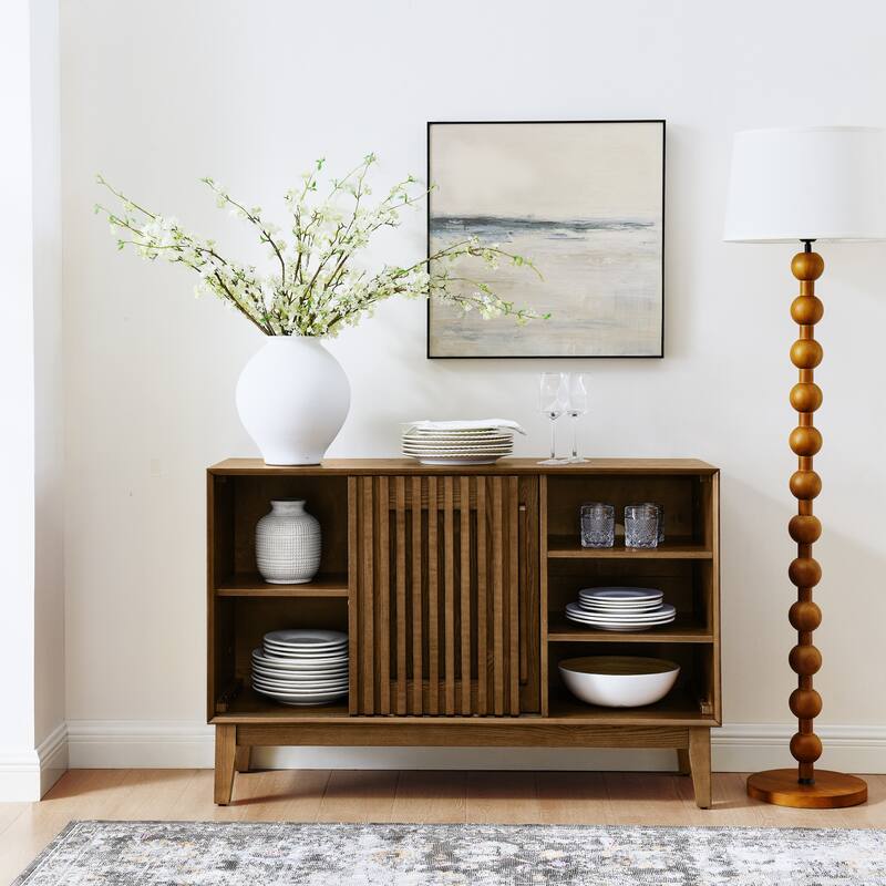 47.3" Sideboard Buffet Cabinet with Storage, Farmhouse Fluted Sideboard with 2 Doors & Solid Wood Feet, TV Media Console