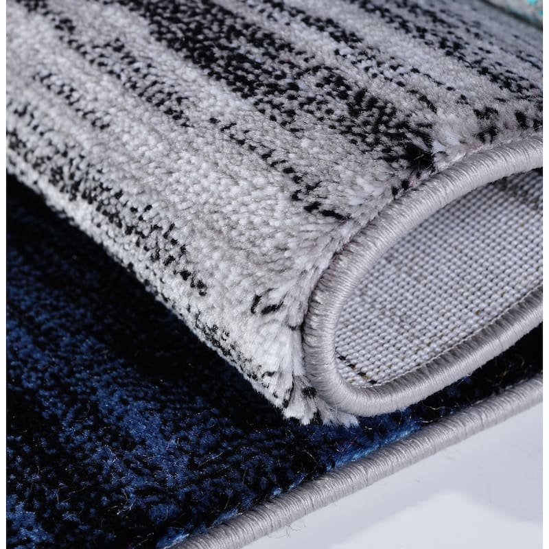 LaDole Rugs Copper Abstract European Area Rug in Black Grey Blue