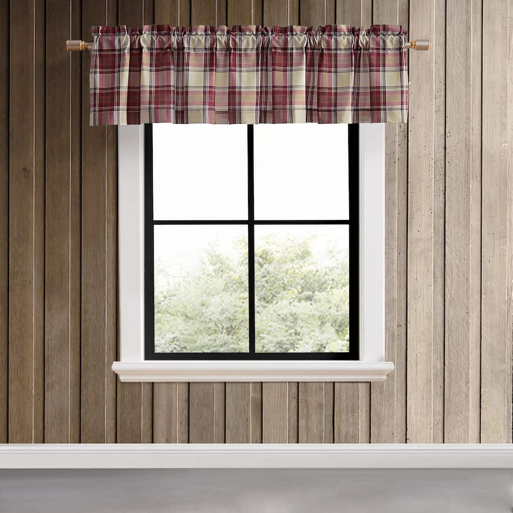 Eddie Bauer Edgewood Plaid Red Pole Top Window Valance - 86 x 15