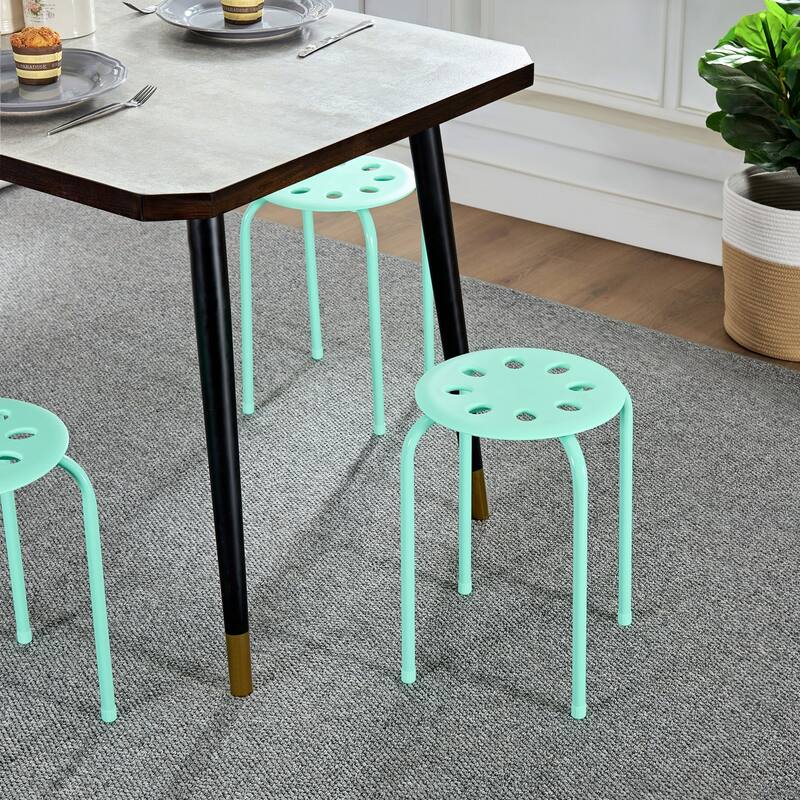 Javlergo 6-Pack Plastic Stackable Stools, Portable 8 Holes Metal Round Top Stools for Kitchen/Classrom