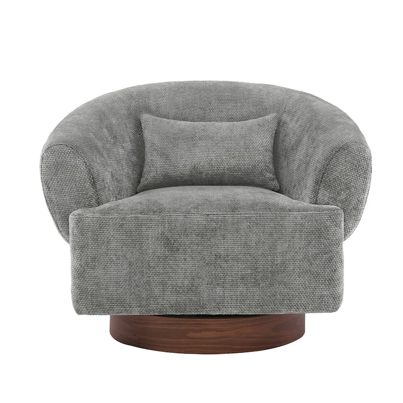 Chenille Upholstered Swivel Barrel Accent Chair with Solid Wood Base for Living Room